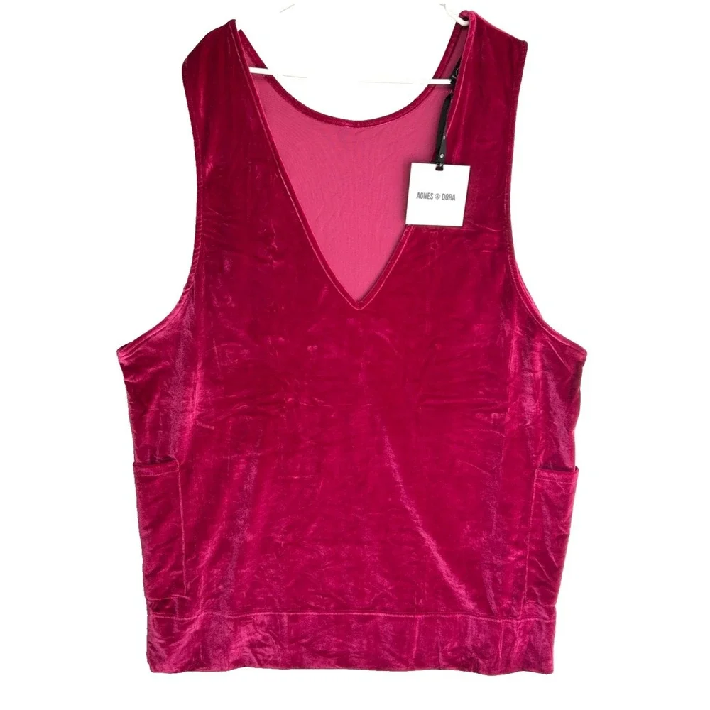 Agnes Dora Limitless Velvet Jumper Berry Oversized Reversible Dress Womens L NWT